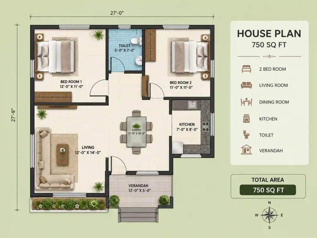 2 BHK Home Plan
